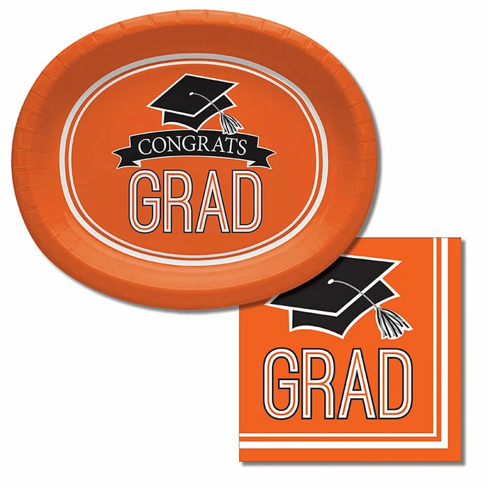 Creative Converting Graduation School Spirit Orange Oval Platters, 10" X 12", 8 Ct Graduation Party Supplies