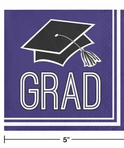 Creative Converting Graduation School Spirit Purple Beverage Napkins, 36 Ct Graduation Party Supplies