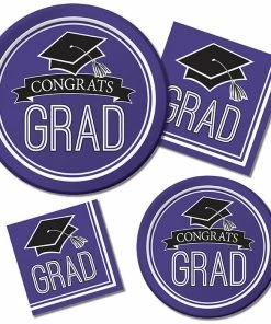 Creative Converting Graduation School Spirit Purple Beverage Napkins, 36 Ct Graduation Party Supplies