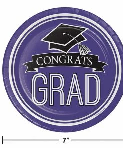 Creative Converting Graduation Party Supplies Graduation School Spirit Purple Dessert Plates, 18 Ct