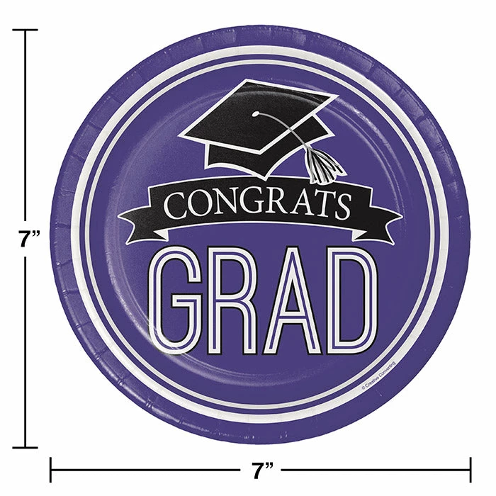 Creative Converting Graduation Party Supplies Graduation School Spirit Purple Dessert Plates, 18 Ct