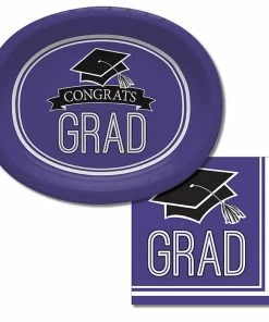 Creative Converting Graduation School Spirit Purple Oval Platters, 10