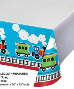 Creative Converting 1st Birthday Party Themes All Aboard Plastic Tablecover Border, 54" X 102"