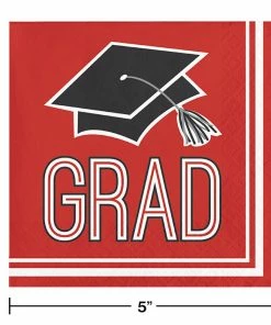 Creative Converting Graduation School Spirit Red Beverage Napkins, 36 Ct Graduation Party Supplies