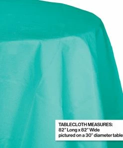 Creative Converting Teal Lagoon Tablecover, Octy Round 82" Plastic Solid Color Tableware