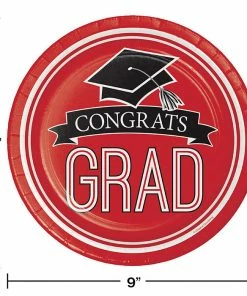 Creative Converting Graduation School Spirit Red Paper Plates, 18 Ct Graduation Party Supplies