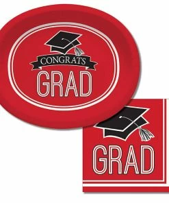 Creative Converting Graduation School Spirit Red Oval Platters, 10