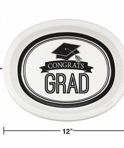 Creative Converting Graduation School Spirit White Oval Platters, 10" X 12", 8 Ct