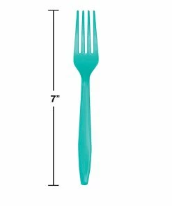 Creative Converting Solid Color Tableware Teal Lagoon Plastic Forks, 24 Ct