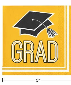 Creative Converting Graduation Party Supplies Graduation School Spirit Yellow Beverage Napkins, 36 Ct