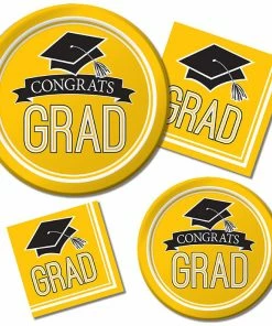 Creative Converting Graduation Party Supplies Graduation School Spirit Yellow Dessert Plates, 18 Ct