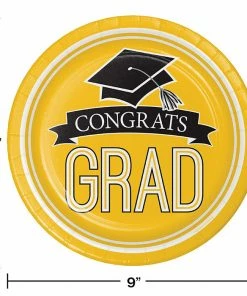 Creative Converting Graduation School Spirit Yellow Paper Plates, 18 Ct Graduation Party Supplies