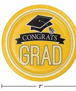 Creative Converting Graduation Party Supplies Graduation School Spirit Yellow Dessert Plates, 18 Ct