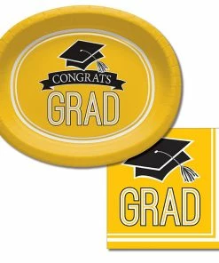 Creative Converting Graduation School Spirit Yellow Oval Platters, 10