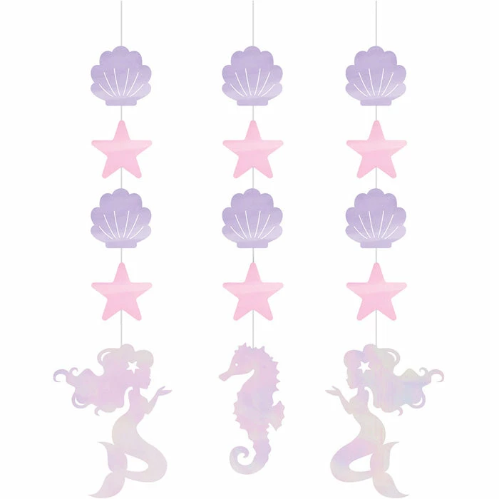 Creative Converting Iridescent Mermaid Party Hanging Cutouts, 3 Ct Kids Birthday Party Themes