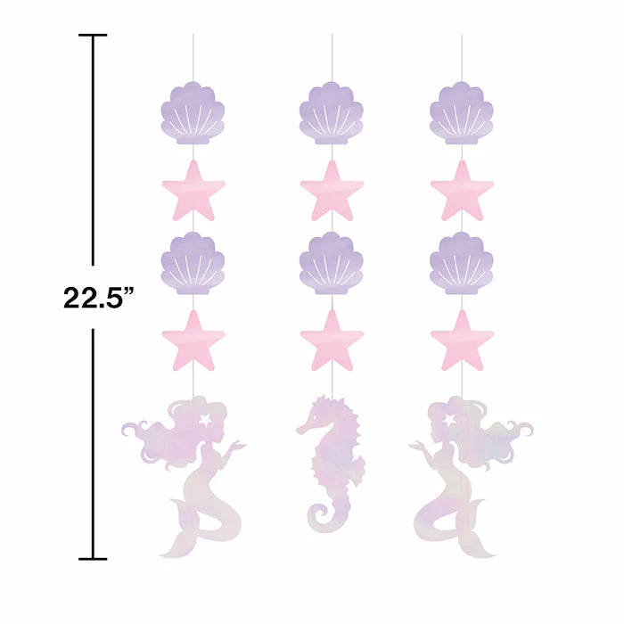 Creative Converting Iridescent Mermaid Party Hanging Cutouts, 3 Ct Kids Birthday Party Themes