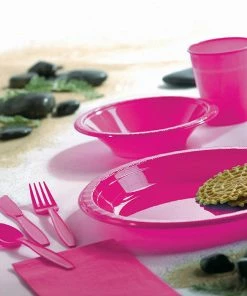 Creative Converting Hot Magenta Pink Plastic Dessert Plates, 20 Ct Solid Color Tableware