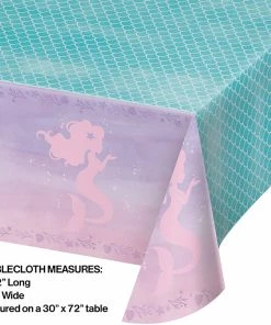 Creative Converting Kids Birthday Party Themes Mermaid Shine Plastic Tablecover All Over Print, 54" X 102"