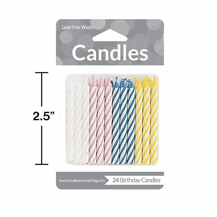 Creative Converting Assorted Striped Candles, 24 Ct