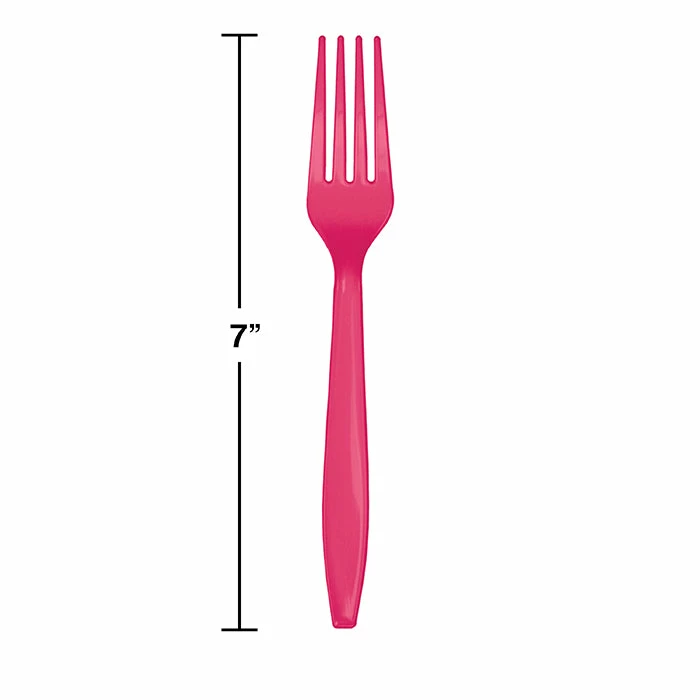 Creative Converting Solid Color Tableware Hot Magenta Pink Plastic Forks, 50 Ct