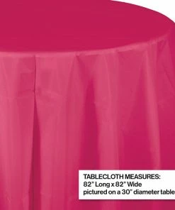 Creative Converting Hot Magenta Tablecover, Octy Round 82" Plastic Solid Color Tableware