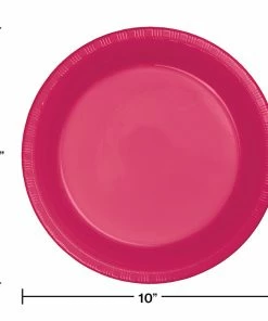 Creative Converting Solid Color Tableware Hot Magenta Pink Plastic Banquet Plates, 20 Ct