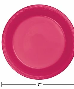 Creative Converting Hot Magenta Pink Plastic Dessert Plates, 20 Ct Solid Color Tableware
