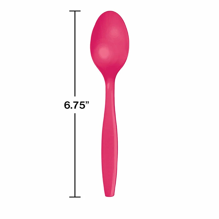 Creative Converting Hot Magenta Pink Plastic Spoons, 24 Ct Solid Color Tableware
