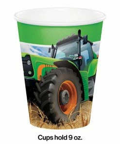 Creative Converting Tractor Time Hot/Cold Paper Paper Cups 9 Oz., 8 Ct Kids Birthday Party Themes