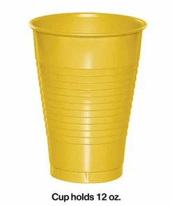 Creative Converting Solid Color Tableware School Bus Yellow 12 Oz Plastic Cups, 20 Ct