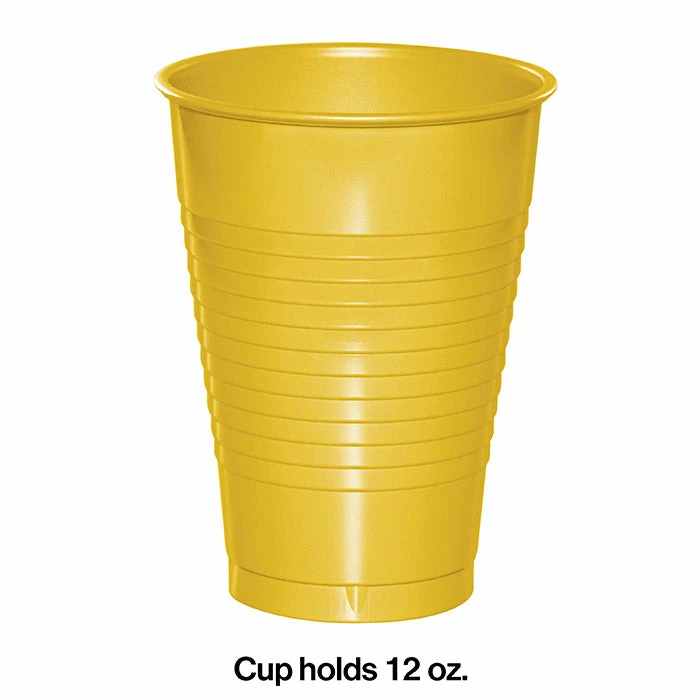 Creative Converting Solid Color Tableware School Bus Yellow 12 Oz Plastic Cups, 20 Ct