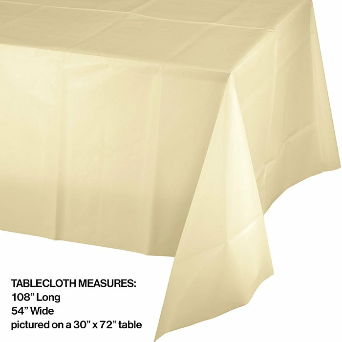 Creative Converting Solid Color Tableware Ivory Tablecover Plastic 54" X 108"