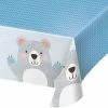 Creative Converting 1st Birthday Party Themes Birthday Bear Plastic Tablecover All Over Print, 54" X 102"