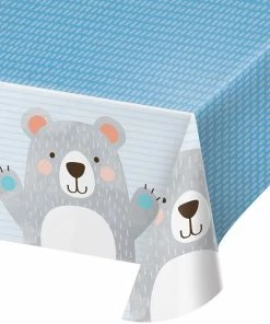 Creative Converting 1st Birthday Party Themes Birthday Bear Plastic Tablecover All Over Print, 54" X 102"