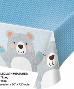 Creative Converting 1st Birthday Party Themes Birthday Bear Plastic Tablecover All Over Print, 54" X 102"