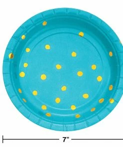 Creative Converting Bermuda Blue And Gold Foil Dot Dessert Plates, 8 Ct Solid Color Tableware