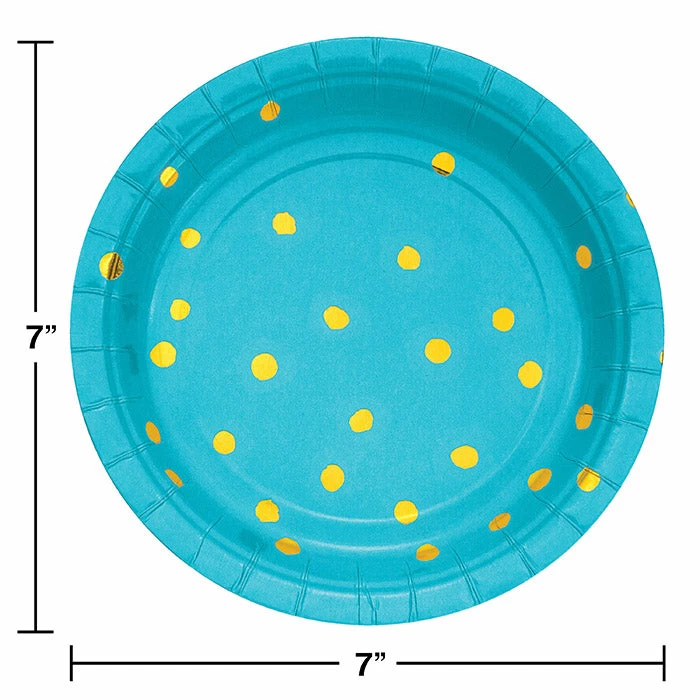 Creative Converting Bermuda Blue And Gold Foil Dot Dessert Plates, 8 Ct Solid Color Tableware