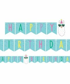 Creative Converting Kids Birthday Party Themes Llama Party Shaped Banner With Twine, Happy Birthday