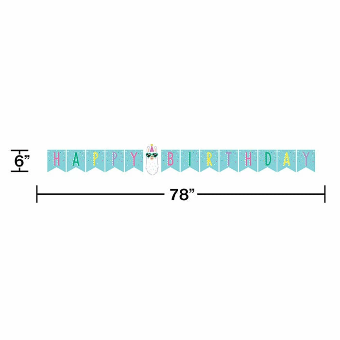 Creative Converting Kids Birthday Party Themes Llama Party Shaped Banner With Twine, Happy Birthday