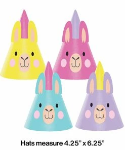 Creative Converting Llama Party Hat Child, Assorted 2 Each Of 4 Styles, 8 Ct