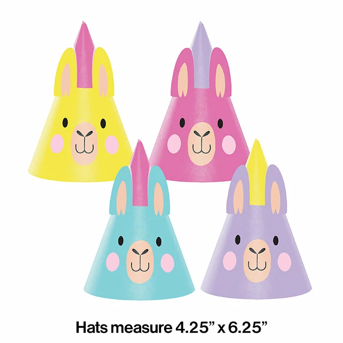 Creative Converting Llama Party Hat Child, Assorted 2 Each Of 4 Styles, 8 Ct