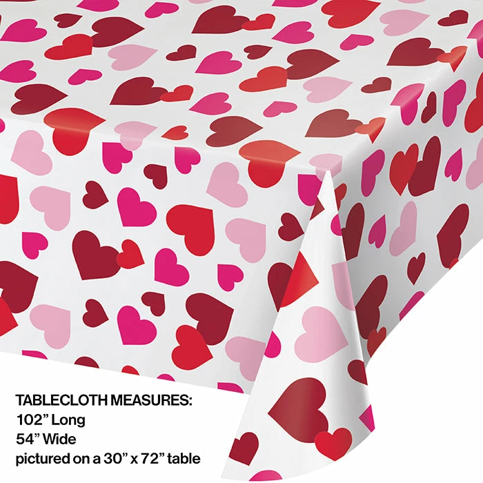 Creative Converting Valentine Plastic Tablecover, 54" X 102" All Over Print Valentine's Day Party Decorations