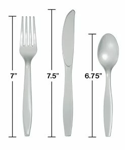 Creative Converting Solid Color Tableware Shimmering Silver Cutlery, 18 Ct