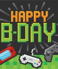 Creative Converting Kids Birthday Party Themes Video Game Party Birthday Napkins, 16 Ct