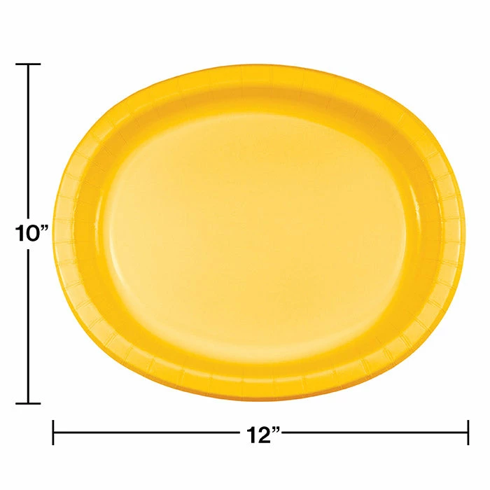 Creative Converting Solid Color Tableware School Bus Yellow Oval Platter 10" X 12", 8 Ct