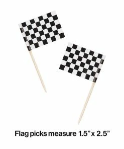Creative Converting Race Picks, Flag 2 1/2" Black & White Check, 50 Ct