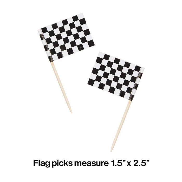 Creative Converting Race Picks, Flag 2 1/2" Black & White Check, 50 Ct
