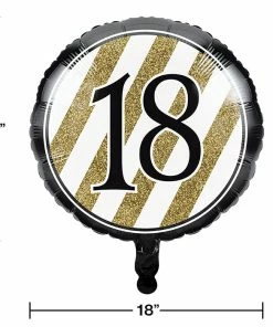 Creative Converting Black & Gold Metallic Balloon 18", '18