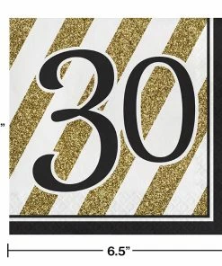 Creative Converting Adult Birthday Party Themes Black And Gold 30th Birthday Napkins, 16 Ct