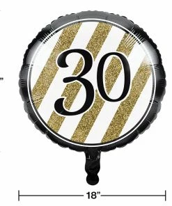 Creative Converting Adult Birthday Party Themes Black & Gold Metallic Balloon 18", '30